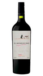 Garrafa de 750ml de vinho tinto Malbec El Mendocino, produzido em Mendoza, Argentina. Elaborado por Andrés Grower, este vinho apresenta aromas intensos e taninos aveludados.